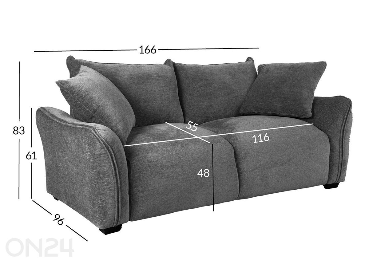 Diivan Divi 2-kohaline suurendatud mõõdud