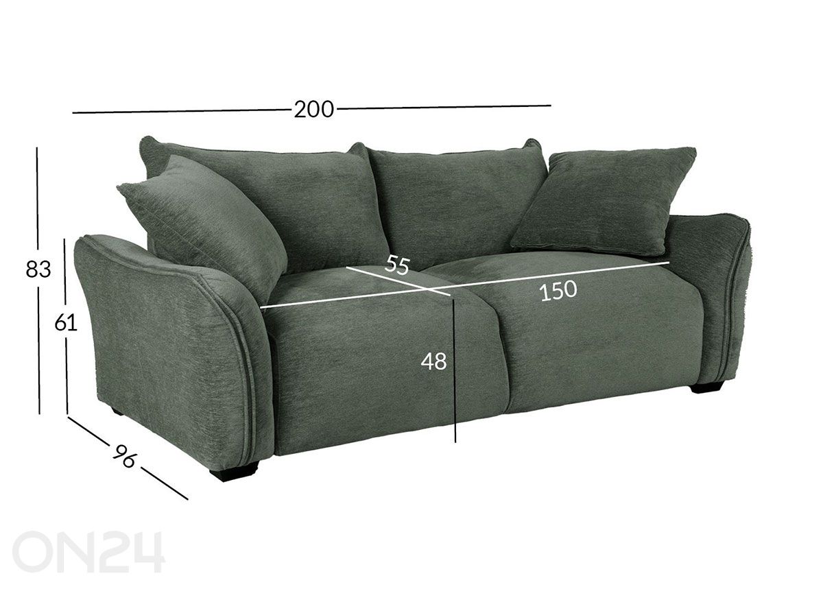 Diivan Divi 3-kohaline suurendatud mõõdud