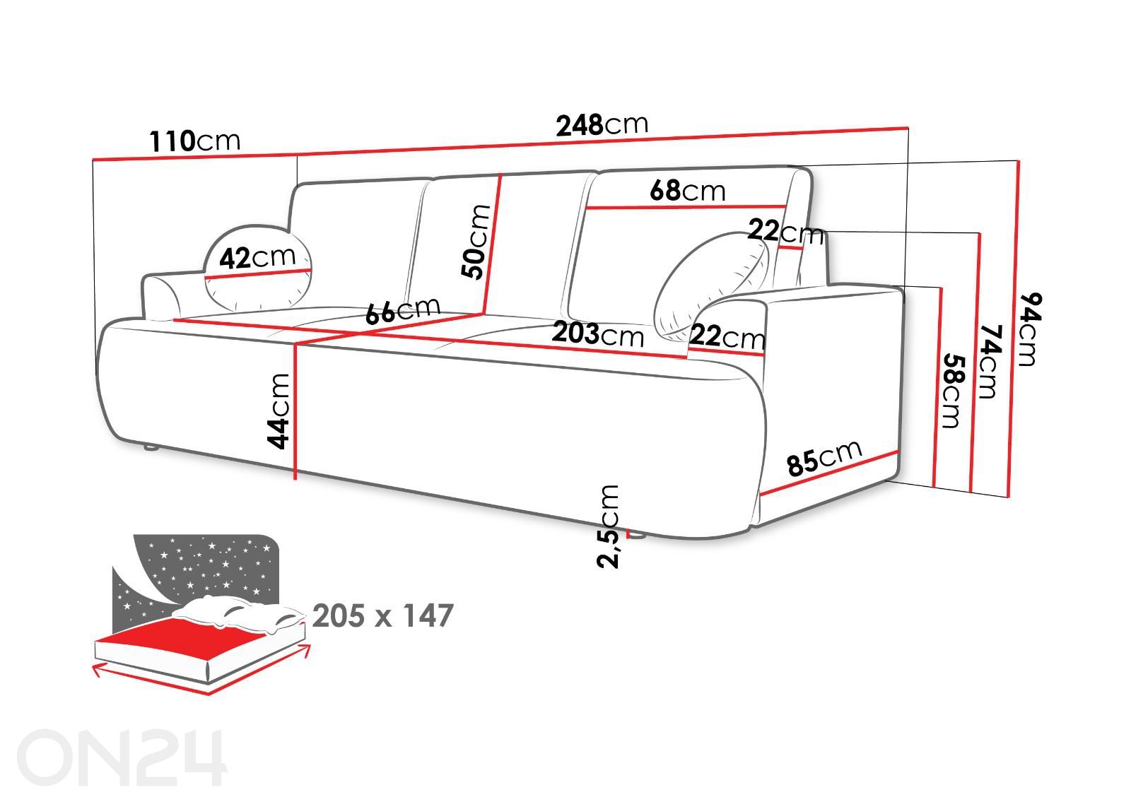 Diivan Velo suurendatud mõõdud