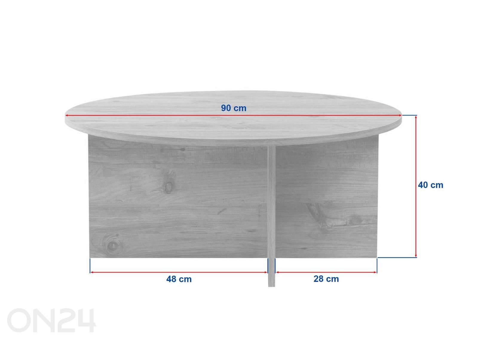 Diivanilaud Ø 90 cm suurendatud mõõdud