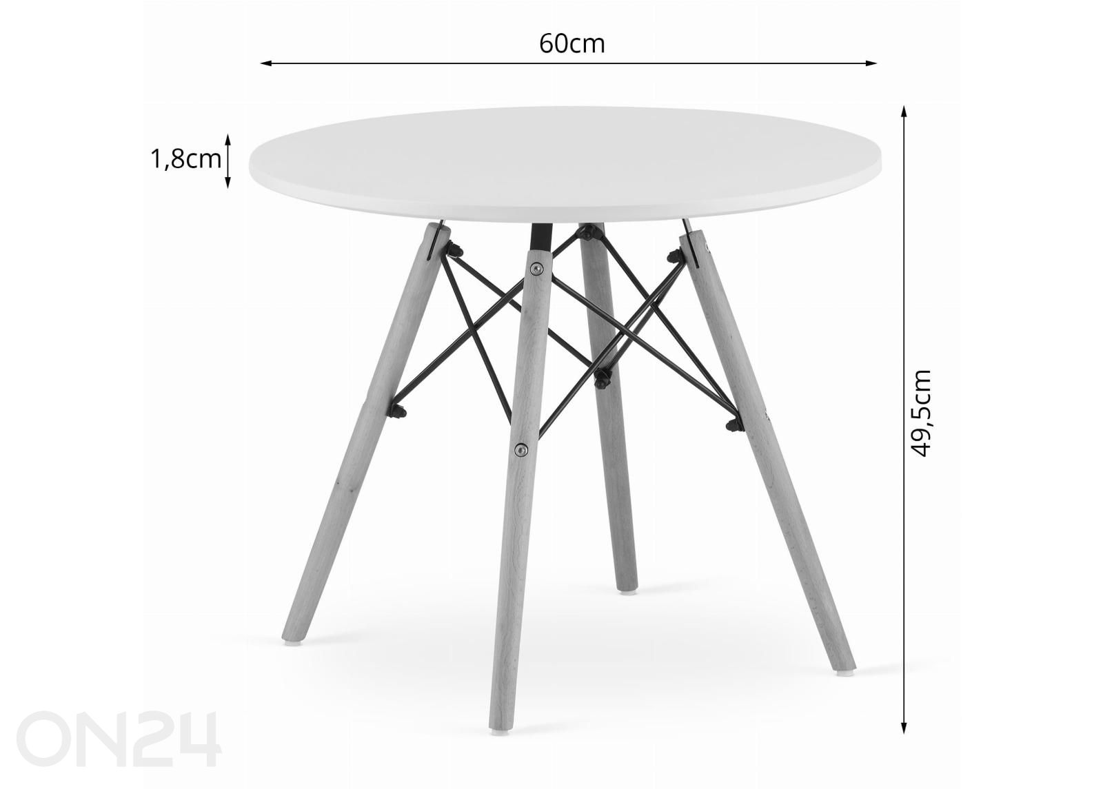 Diivanilaud Ø60 cm, valge/pöök suurendatud mõõdud