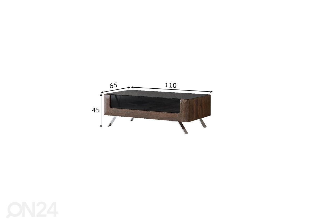 Diivanilaud Cassandra 110x65 cm, pähkel/läikiv must suurendatud mõõdud