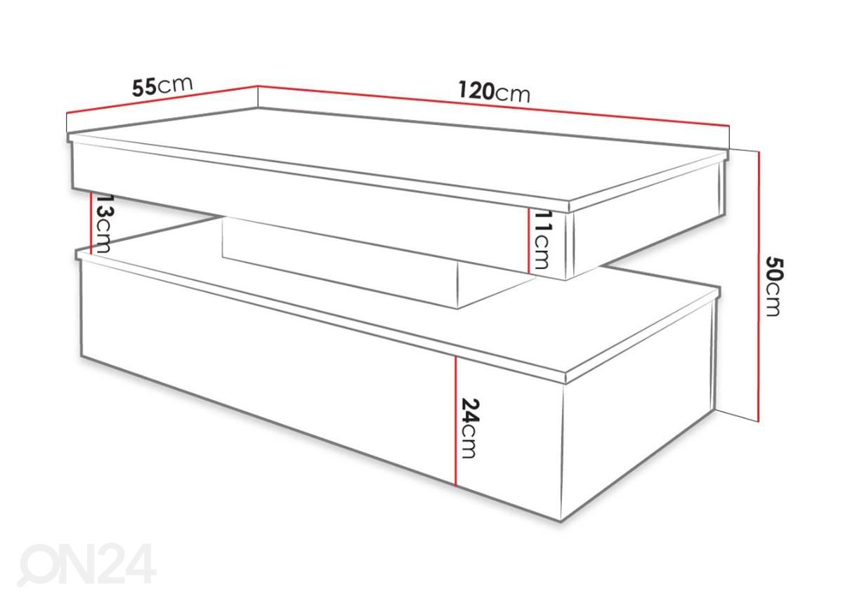 Diivanilaud Glossa 120x55 cm + LED suurendatud mõõdud