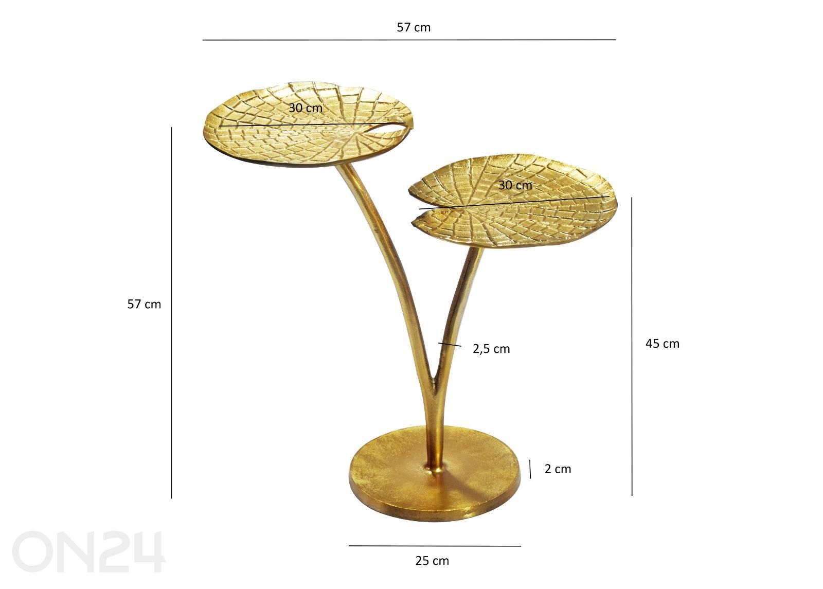 Diivanilaud Leaf 57 cm, kuldne suurendatud mõõdud