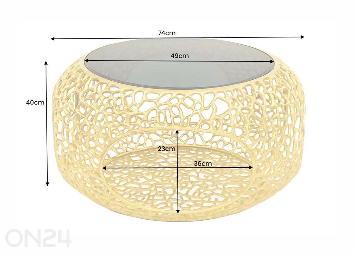 Diivanilaud Spin Ø 74 cm suurendatud mõõdud