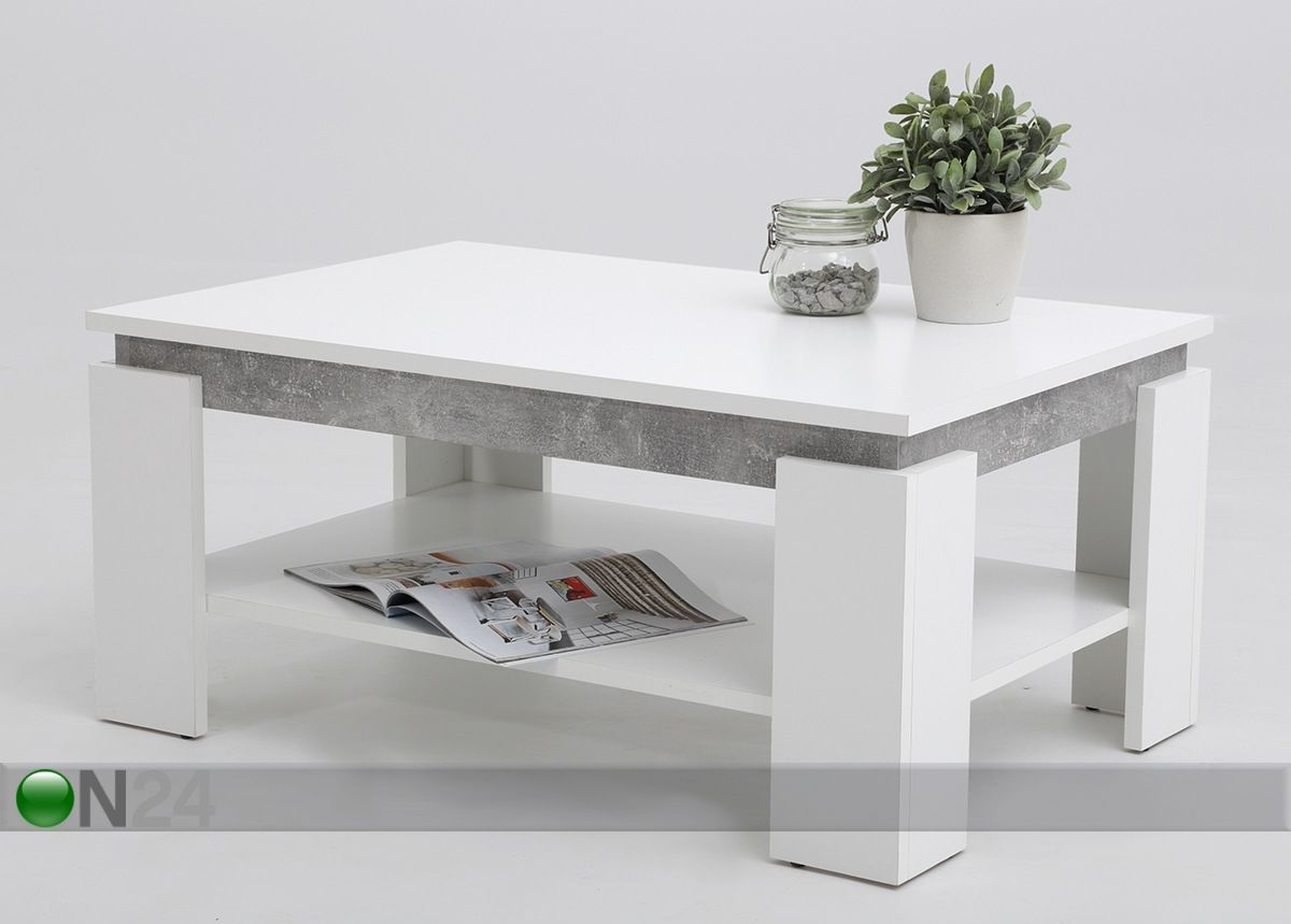 Diivanilaud Tim II 90x60 cm, valge/betoon suurendatud