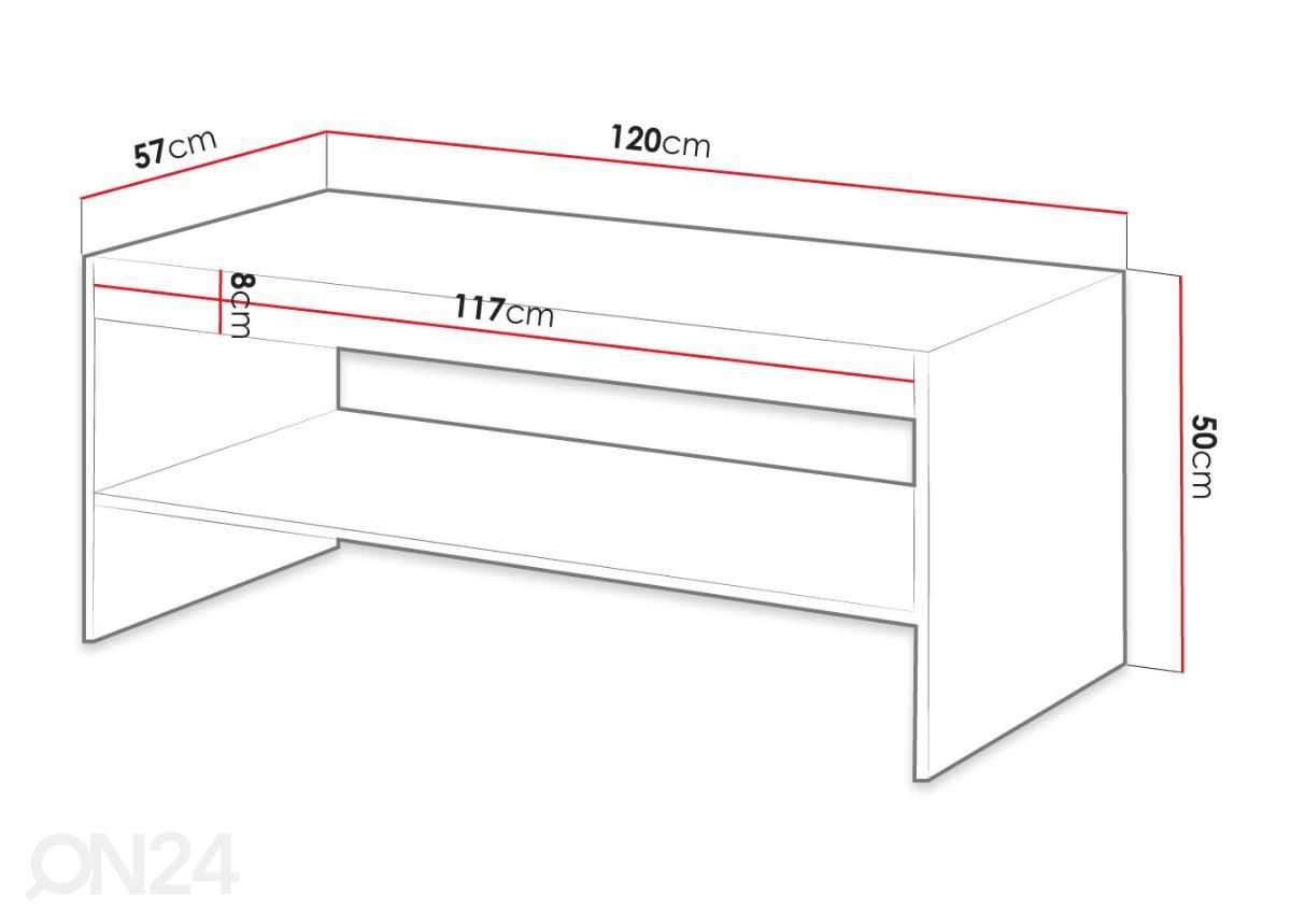 Diivanilaud Vamos 120 x 57 cm suurendatud mõõdud
