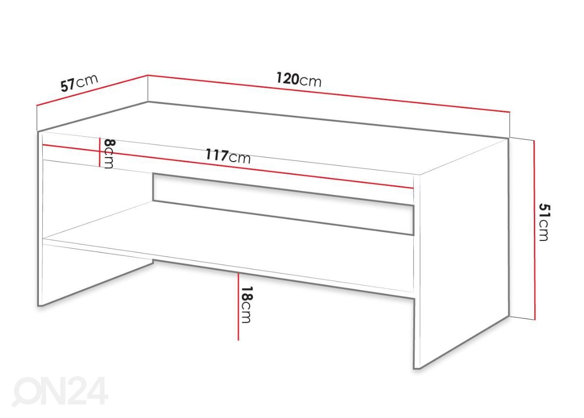 Diivanilaud Vamos Grey 120 x 57 cm suurendatud mõõdud