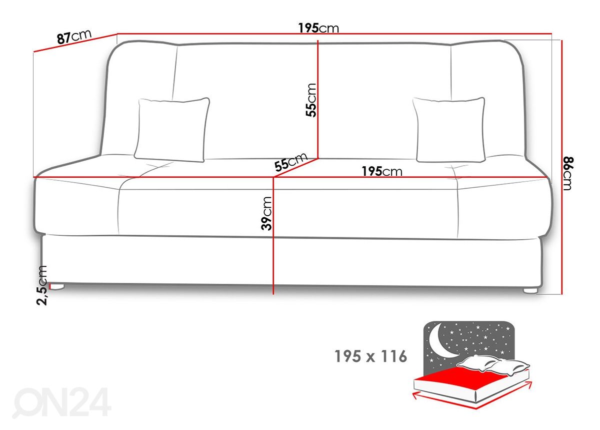 Diivanvoodi suurendatud mõõdud