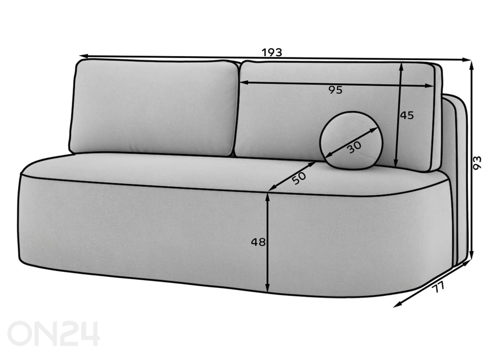 Diivanvoodi Lilana suurendatud mõõdud