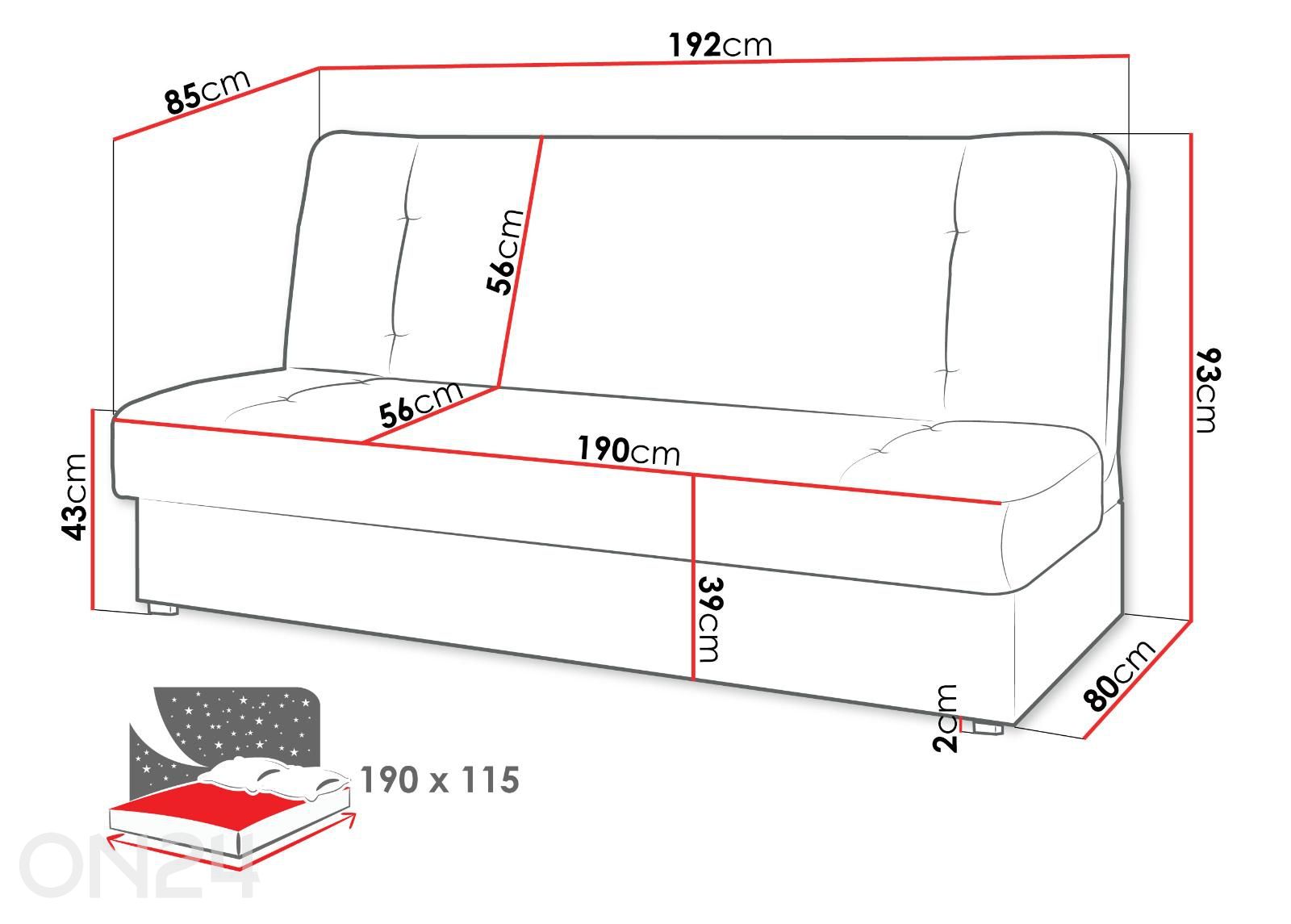 Diivanvoodi Marino suurendatud mõõdud