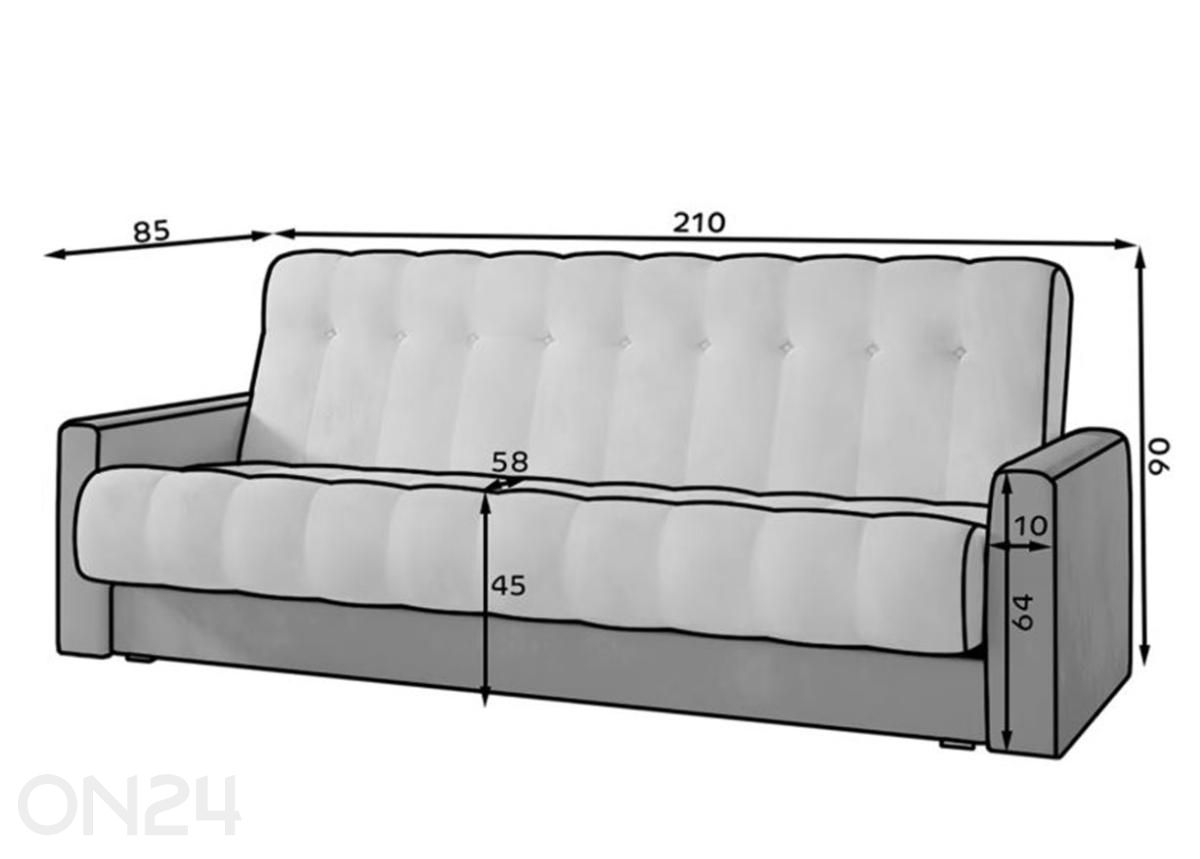 Diivanvoodi pesukastiga Gro suurendatud mõõdud