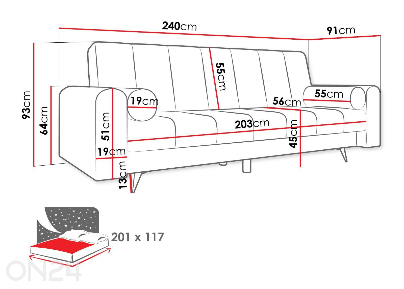 Diivanvoodi Zuri suurendatud mõõdud
