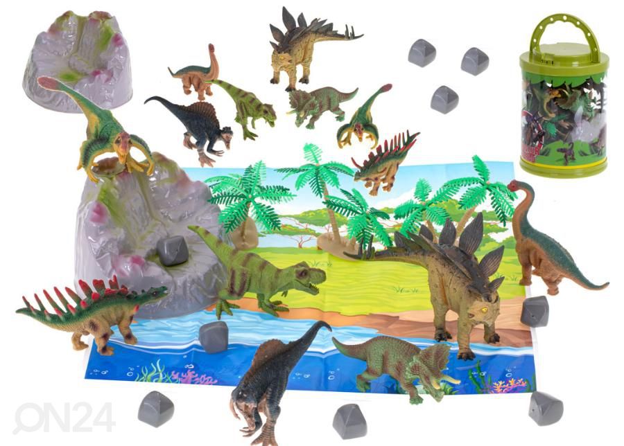 Dinosauruste figuurid 7 tk + matt ja tarvikute komplekt suurendatud