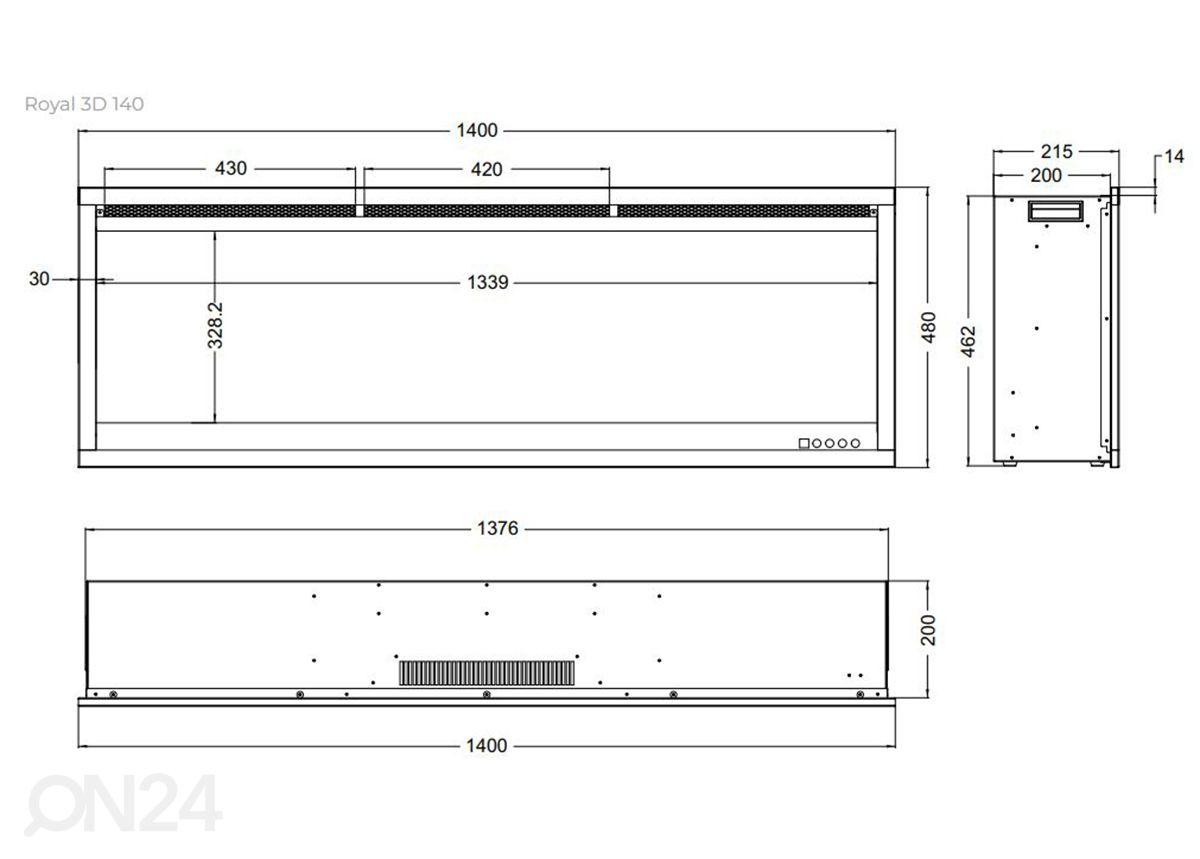 Elektrikamin Aflamo Royal 3D 140 suurendatud mõõdud