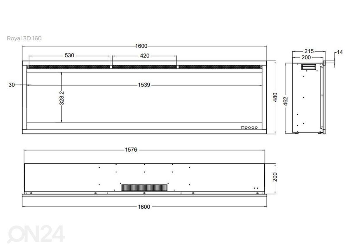 Elektrikamin Aflamo Royal 3D 160 suurendatud mõõdud