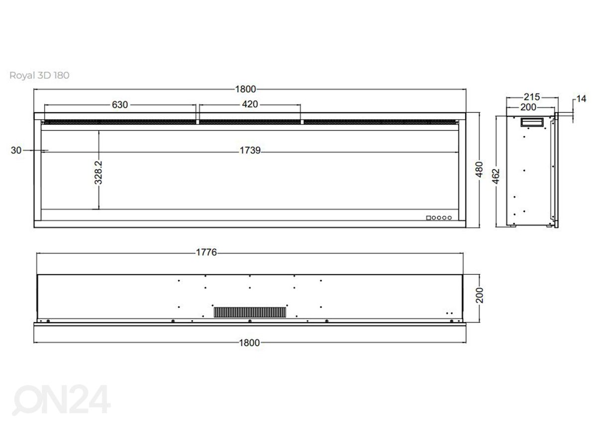 Elektrikamin Aflamo Royal 3D 180 suurendatud mõõdud