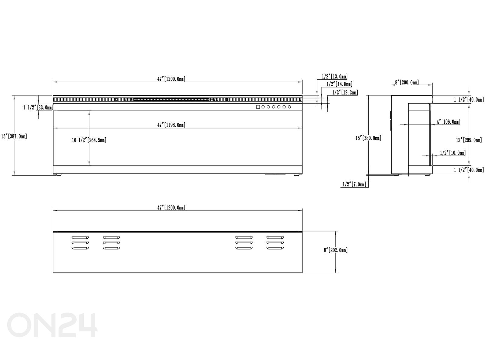 Elektrikamin Aflamo Unique PRO 120 suurendatud mõõdud