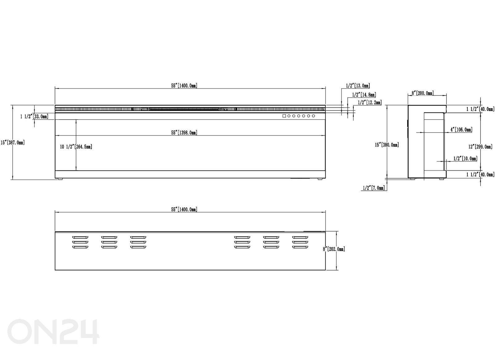 Elektrikamin Aflamo Unique PRO 140 suurendatud mõõdud