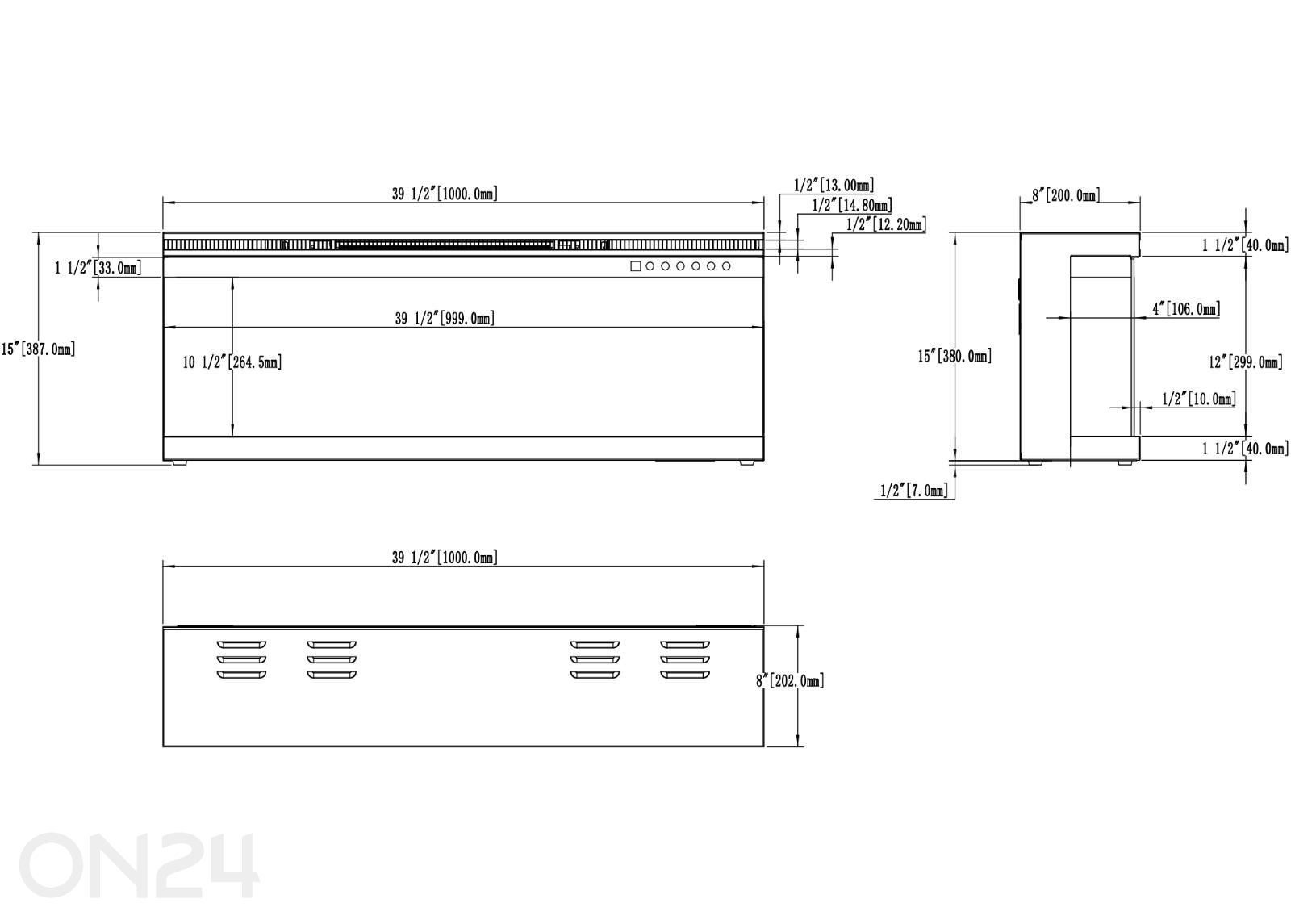 Elektrikamin Aflamo Unique PRO100 suurendatud mõõdud