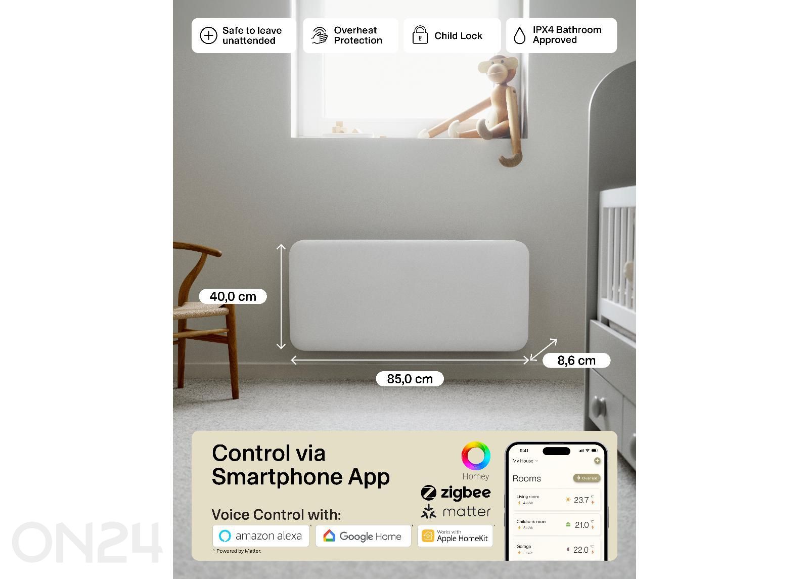 Elektriradiaator Mill Invisible Smart WiFi Gen.4 PA1000WIFI4 suurendatud mõõdud