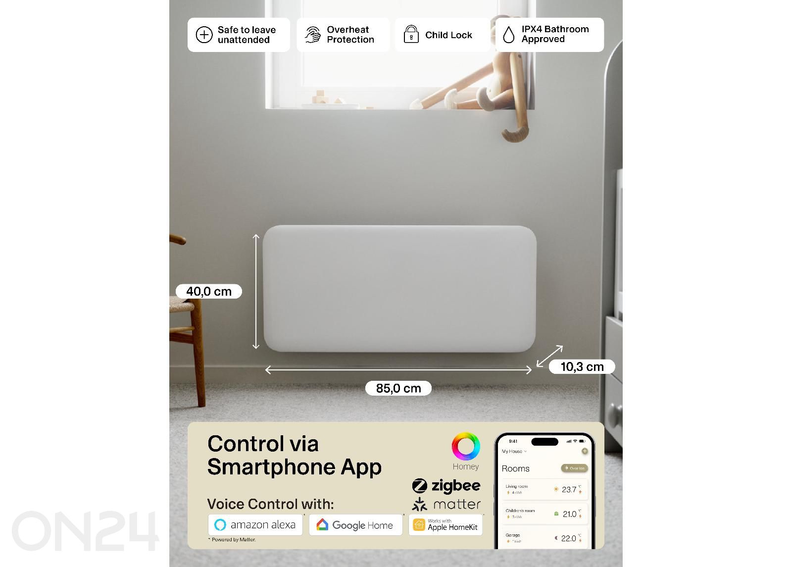 Elektriradiaator Mill Invisible Smart WiFi Gen.4 PA1500WIFI4 suurendatud mõõdud