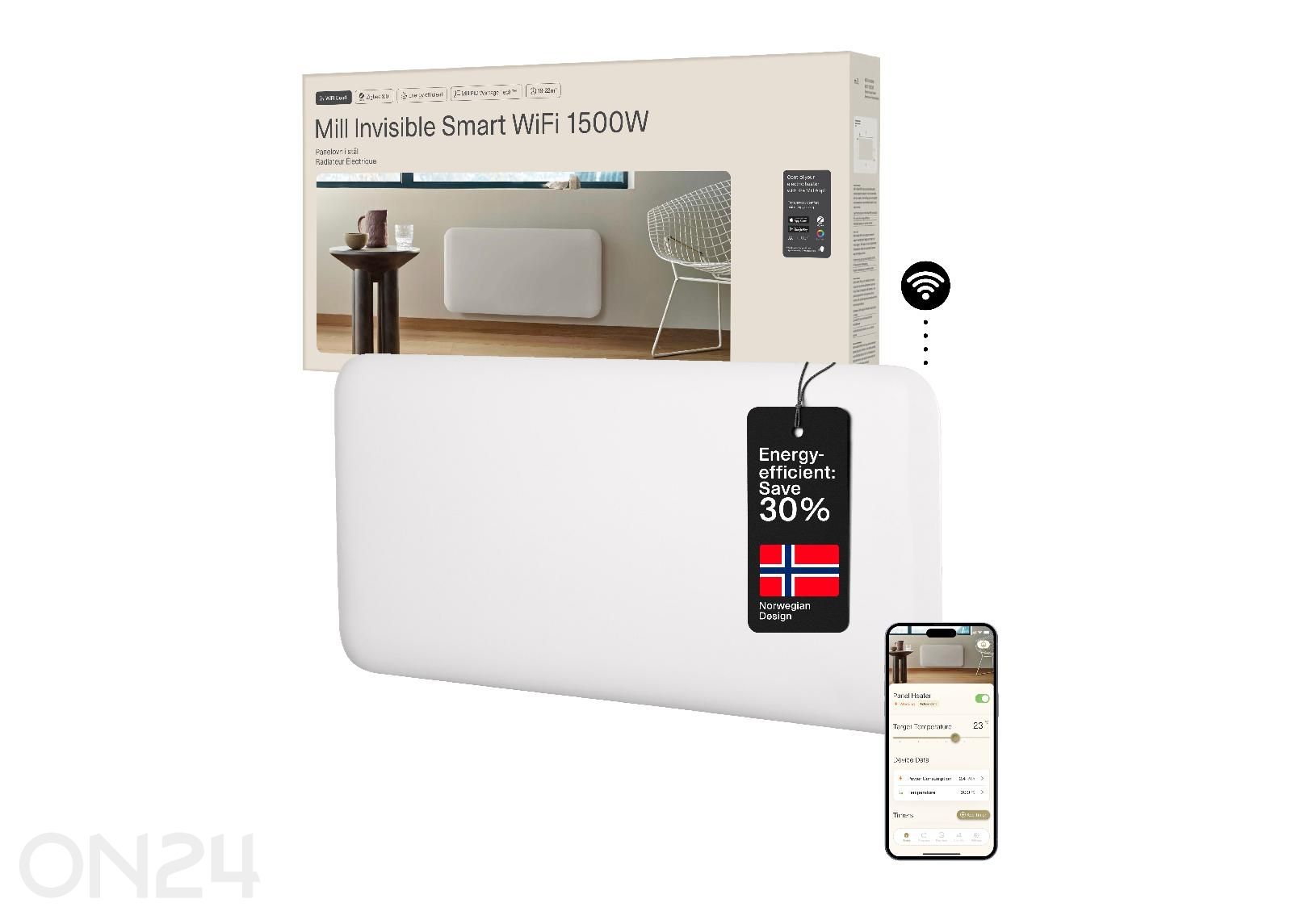 Elektriradiaator Mill Invisible Smart WiFi Gen.4 PA1500WIFI4 suurendatud