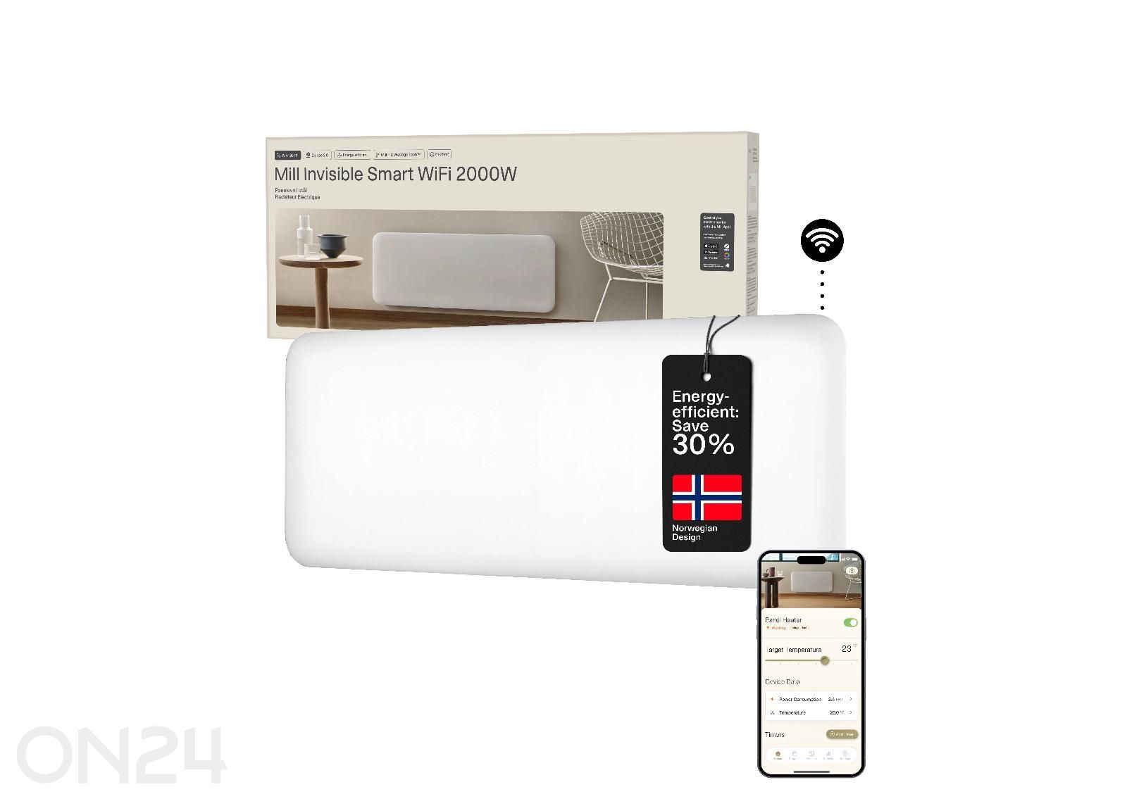 Elektriradiaator Mill Invisible Smart WiFi Gen.4 PA2000WIFI4 suurendatud