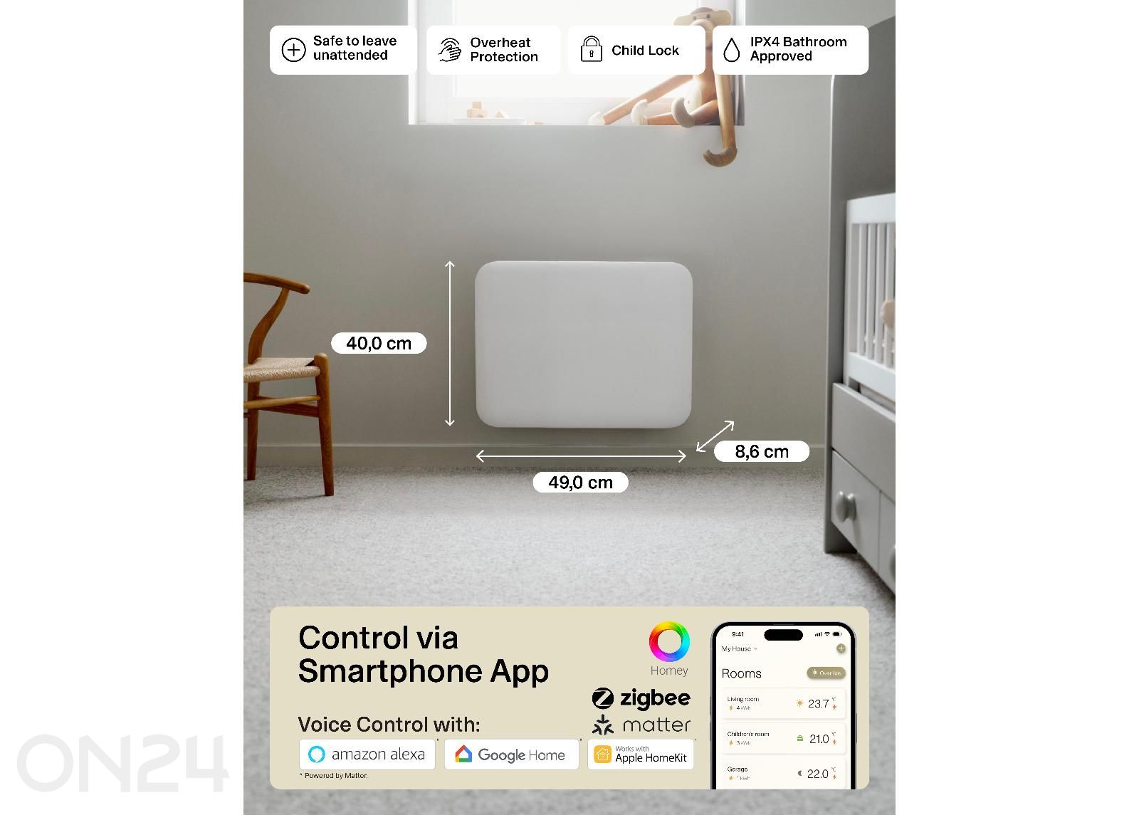 Elektriradiaator Mill Invisible Smart WiFi Gen.4 PA400WIFI4 suurendatud mõõdud