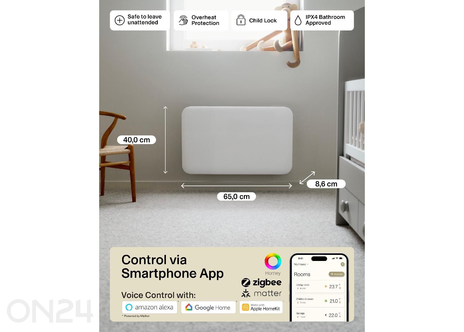 Elektriradiaator Mill Invisible Smart WiFi Gen.4 PA700WIFI4 suurendatud mõõdud