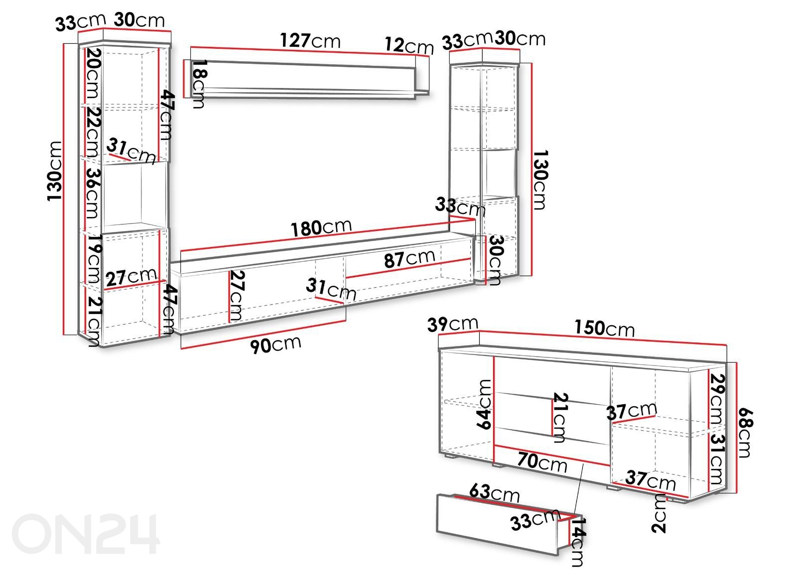 Elutoamööbli komplekt Paris II + LED suurendatud mõõdud