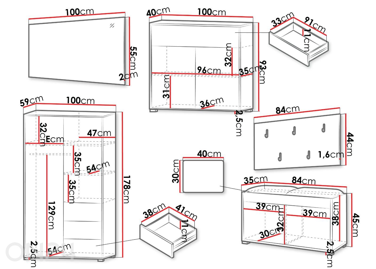 Esikukomplekt Gesita V suurendatud mõõdud
