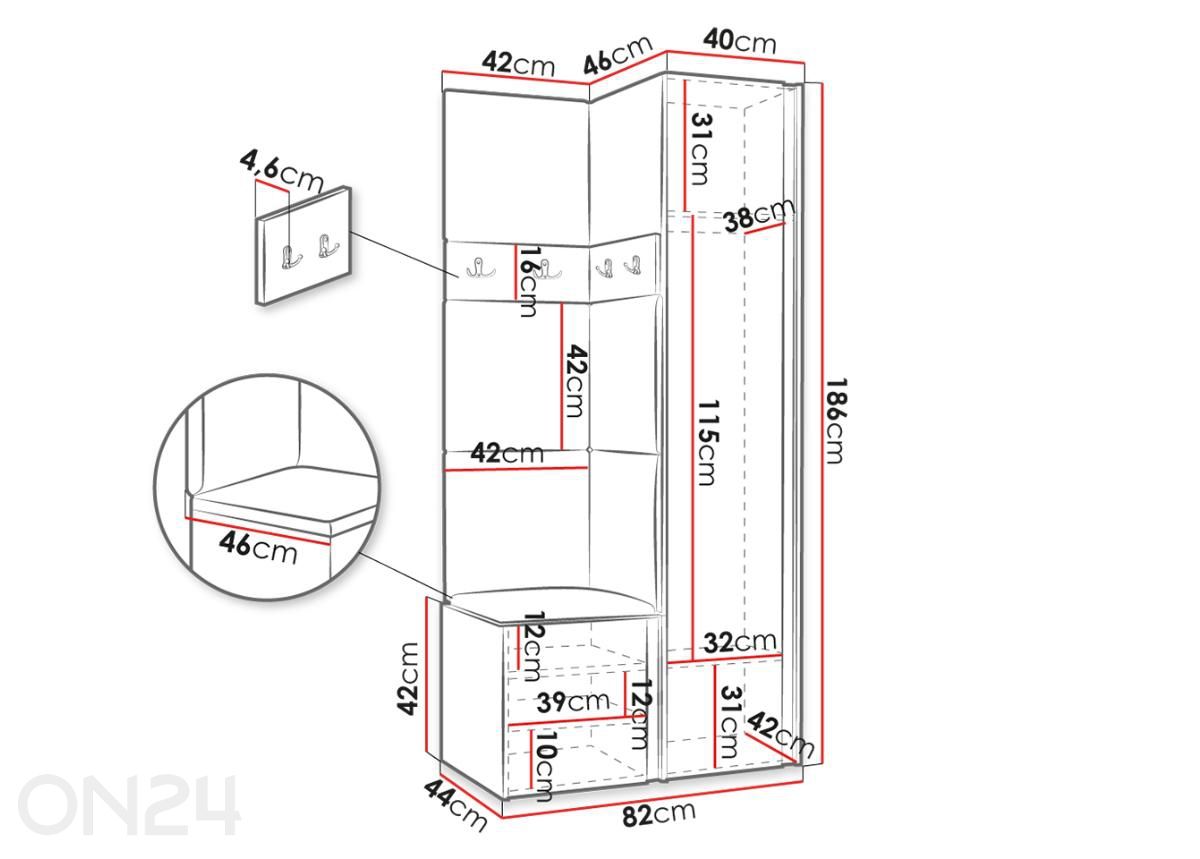 Esikukomplekt Orion XXV suurendatud mõõdud