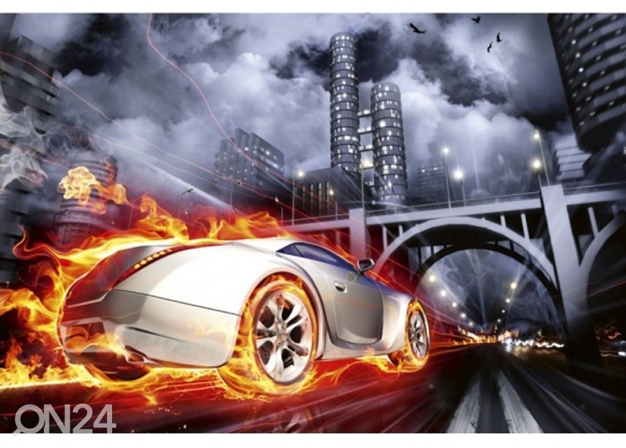 Fliis fototapeet Car in flames 150x250 cm suurendatud