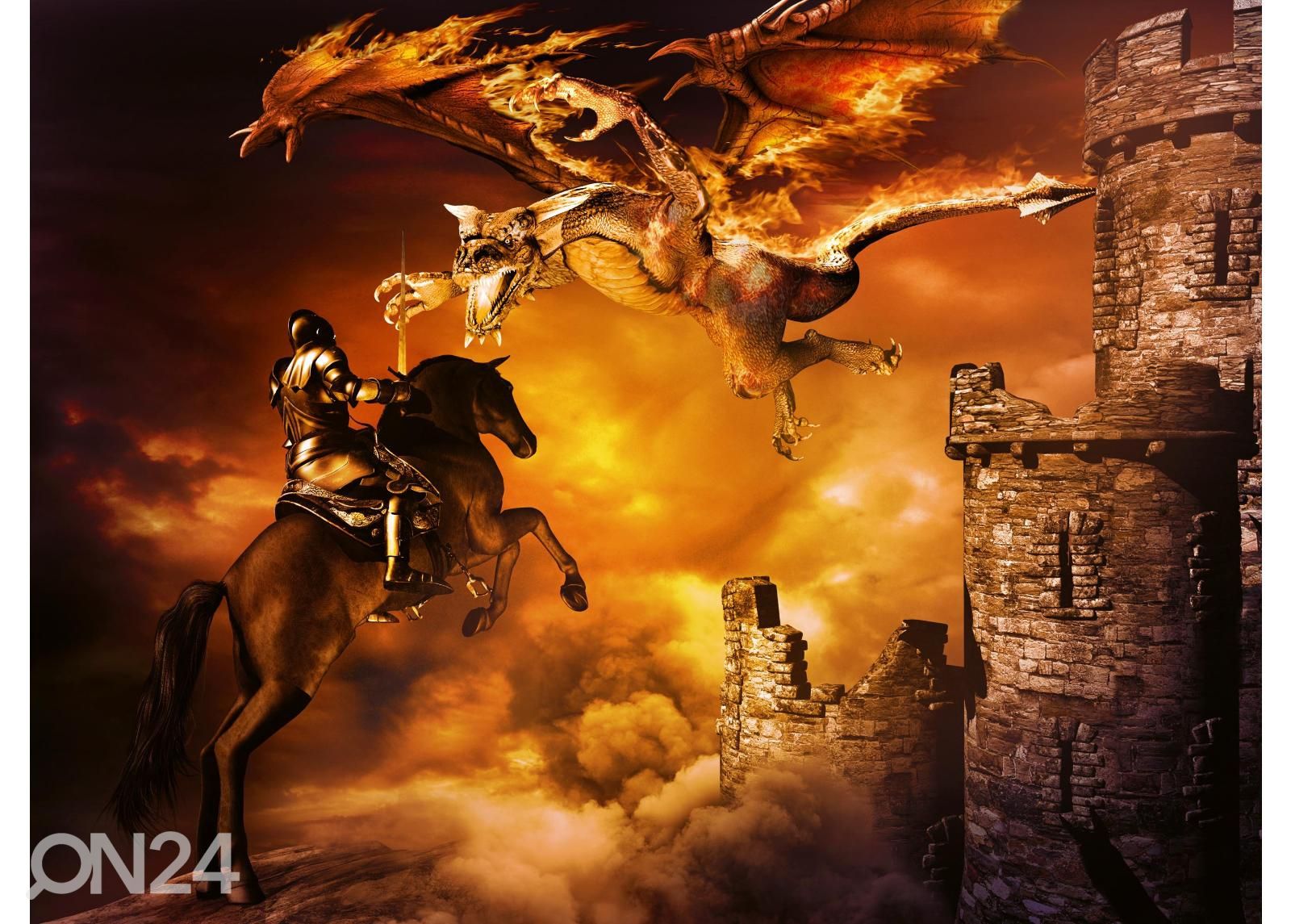 Fliis fototapeet Castle And Dragon Attacking suurendatud