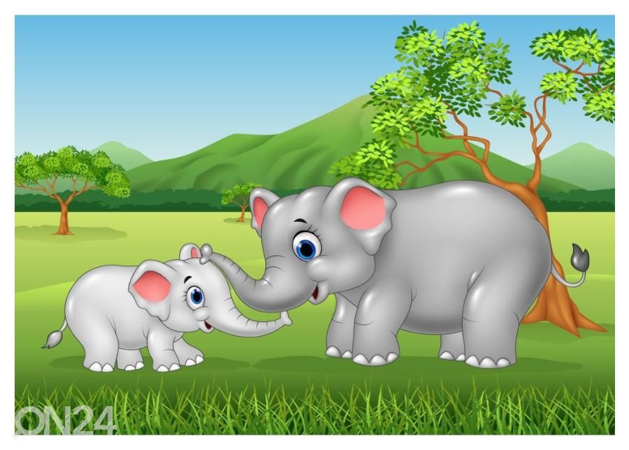 Fliis fototapeet Elephant Mom and Baby 400x260 cm suurendatud