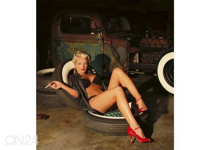 Fliis fototapeet Girl in garage 225x250 cm suurendatud