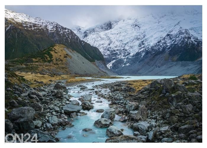 Fliis fototapeet Hooker Lake at the Bottom of Mount Cook 368x254 cm suurendatud