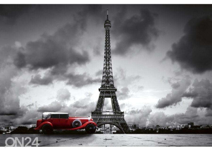 Fliis fototapeet Retro car in paris 150x250 cm suurendatud