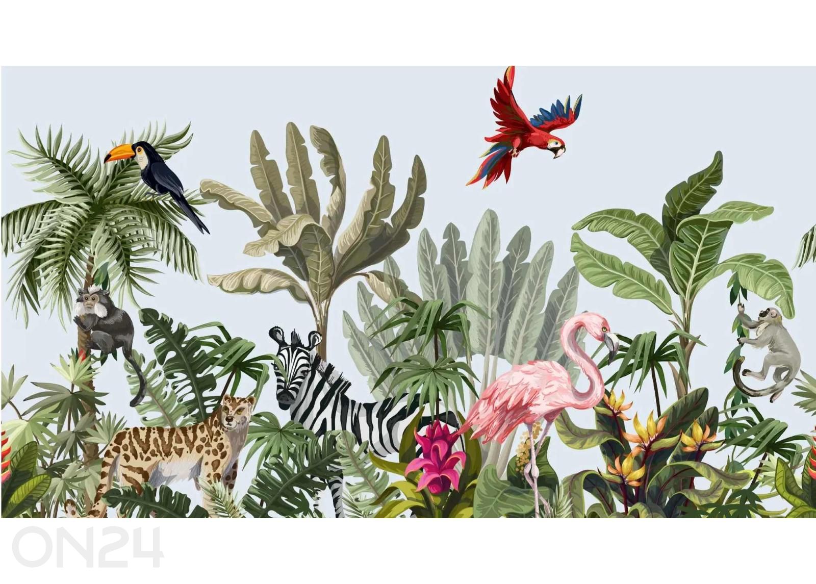 Fliis fototapeet Seamless pattern with jungle animals 455x250 cm suurendatud