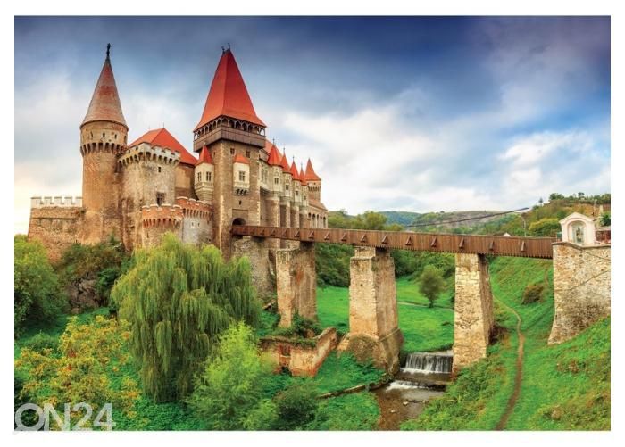 Fliis fototapeet Transylvanian Corvin Castle with Wooden Bridge 368x254 cm suurendatud