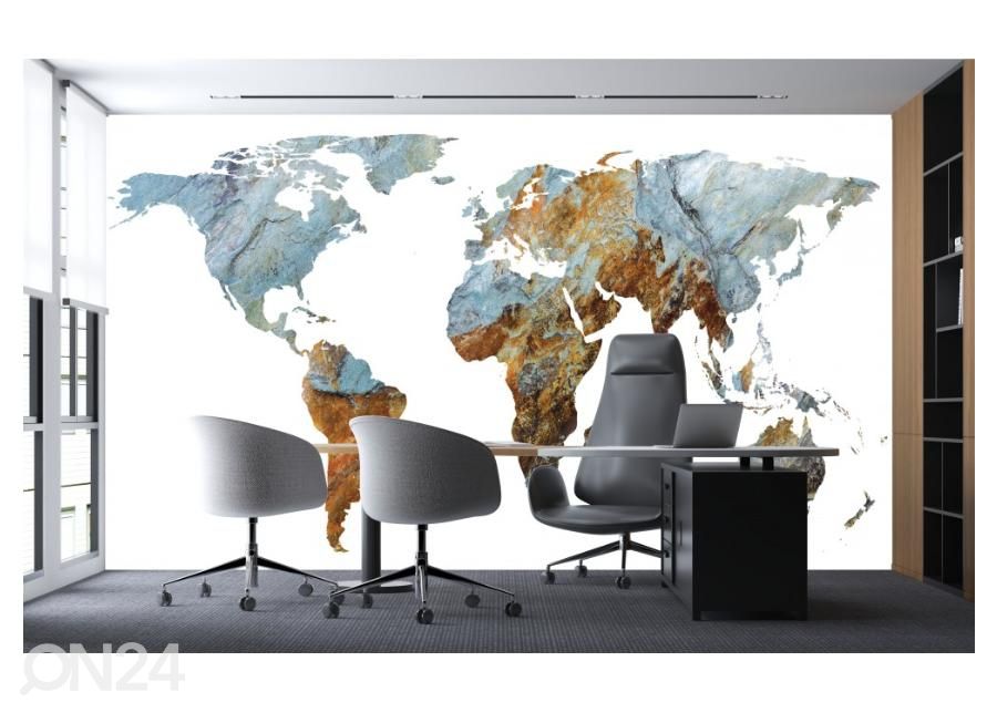 Fototapeet Rock Textured World Map on the White Background 358x254 cm suurendatud