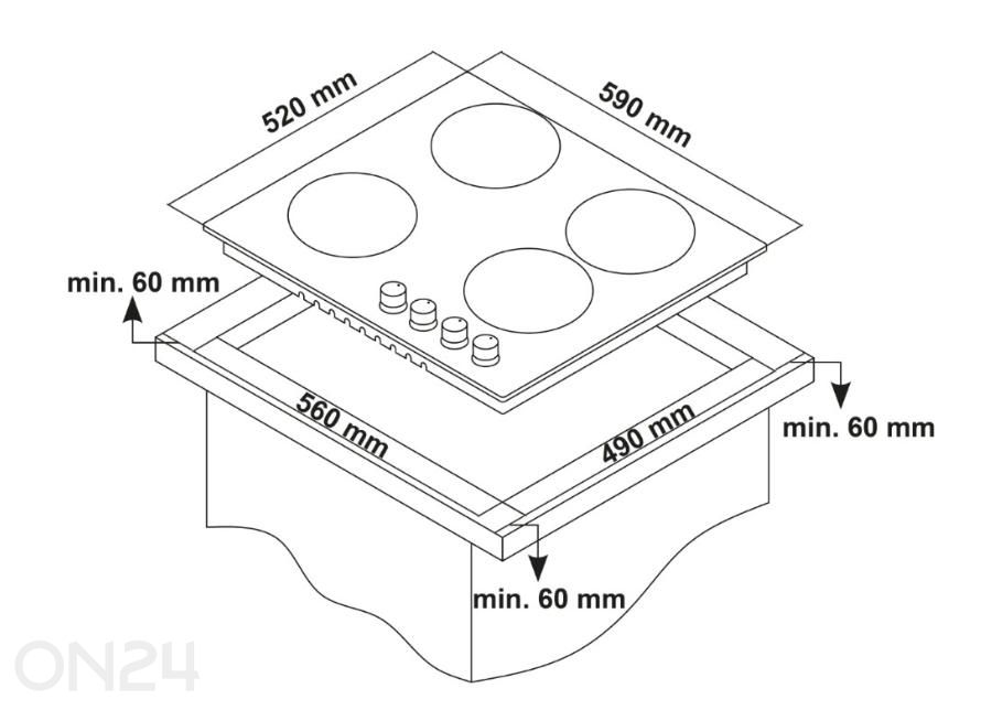 Gaasipliidiplaat Kluge KPG6000X suurendatud mõõdud