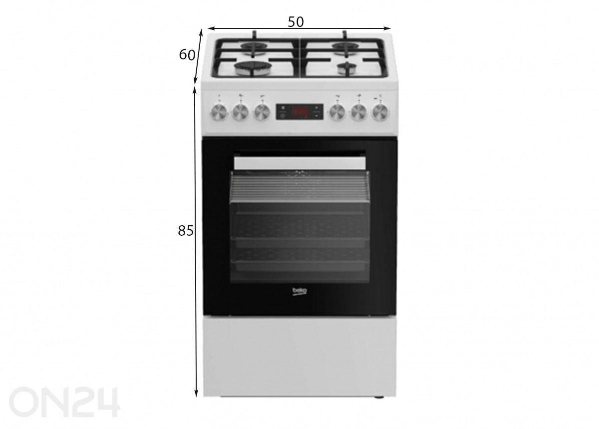 Gaasipliit elektriahjuga Beko FSM52332DWDT suurendatud mõõdud