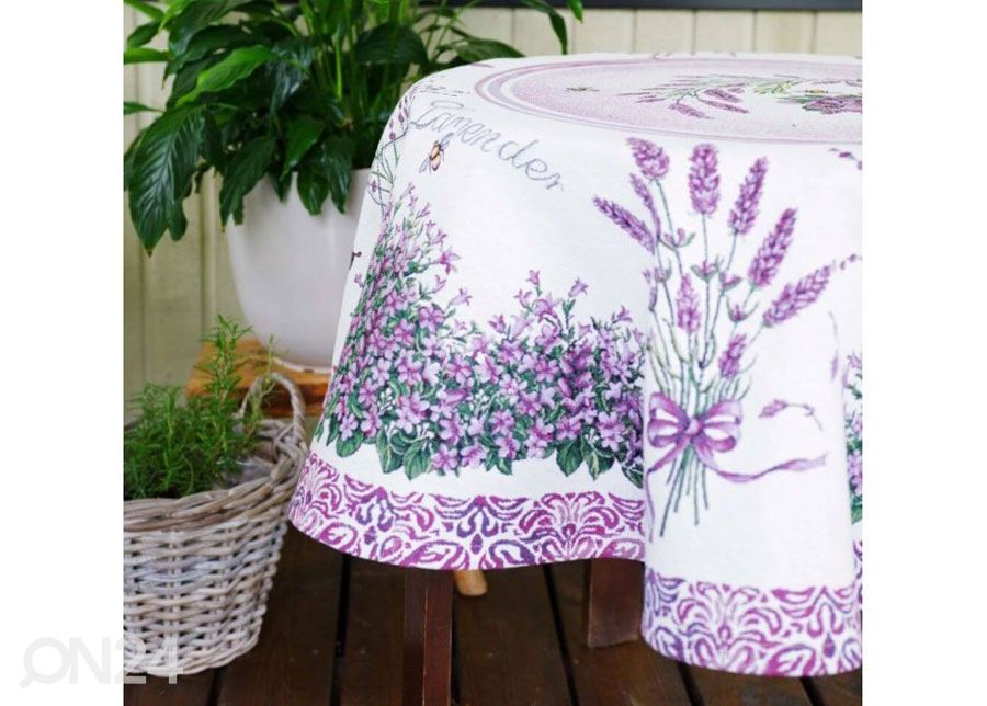 Gobeläänkangast laudlina Violet Lavender Ø 140 cm suurendatud