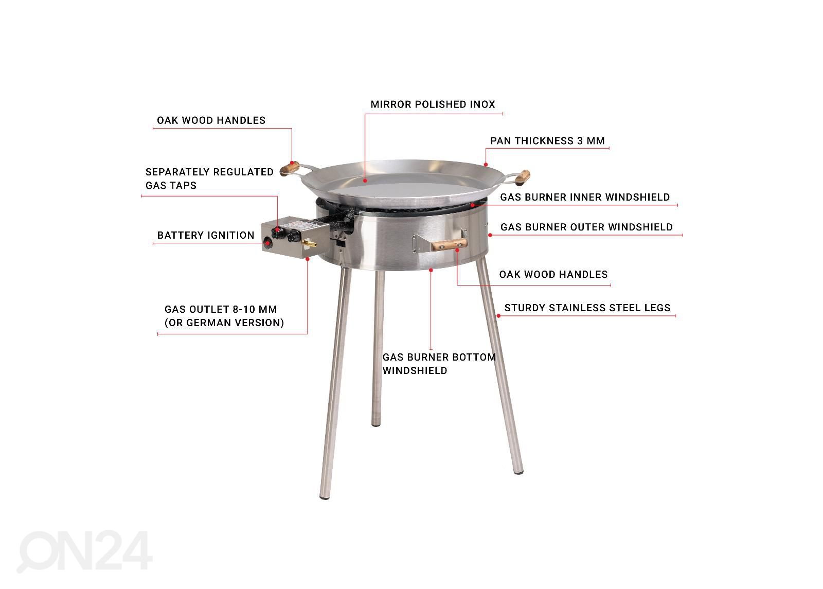 GrillSymbol gaasipõletiga grillpann PRO-580 inox suurendatud