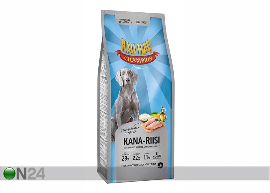 Hau-Hau Champion täitsoit kana ja riisiga suurt kasvu täiskasvanud koertele 15kg suurendatud