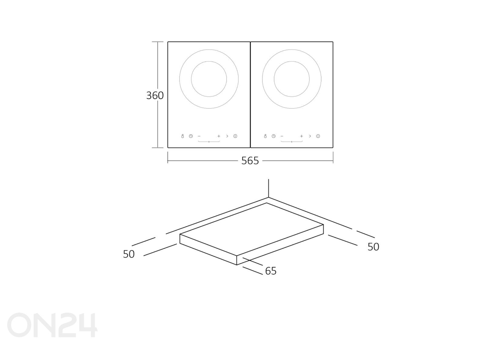 Induktsioonlauapliit 2 tsooniga Scandomestic HOI57T suurendatud mõõdud