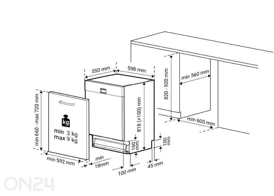 Integreeritav nõudepesumasin Beko BDIN25323 suurendatud mõõdud