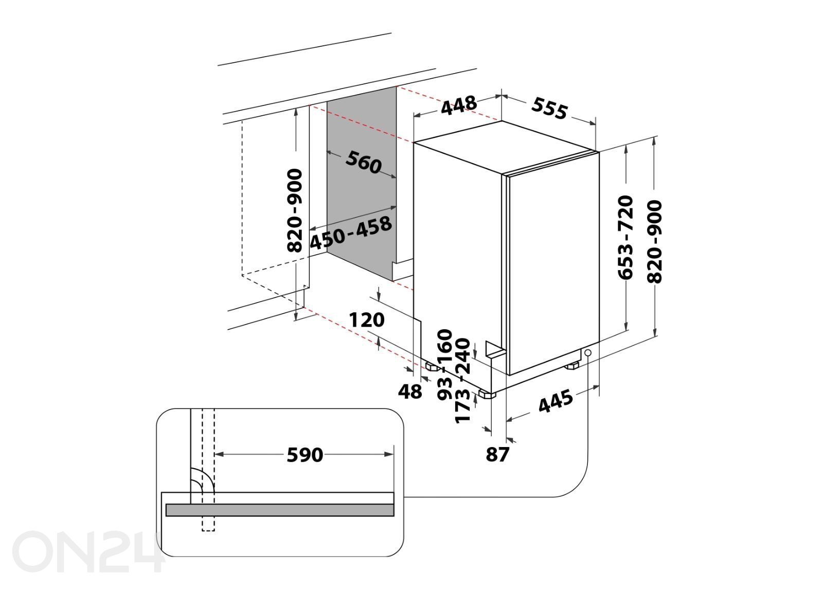 Integreeritav nõudepesumasin Whirlpool Kitchen Only WH6IB10BS7LA0 suurendatud mõõdud